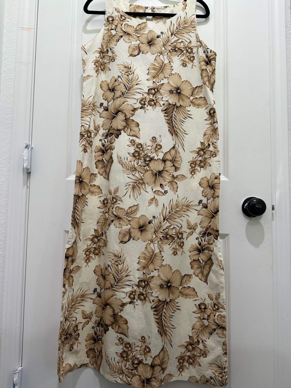 VTG Kad Creations Cream Maxi Dress with Brown Floral Print SZ M/L